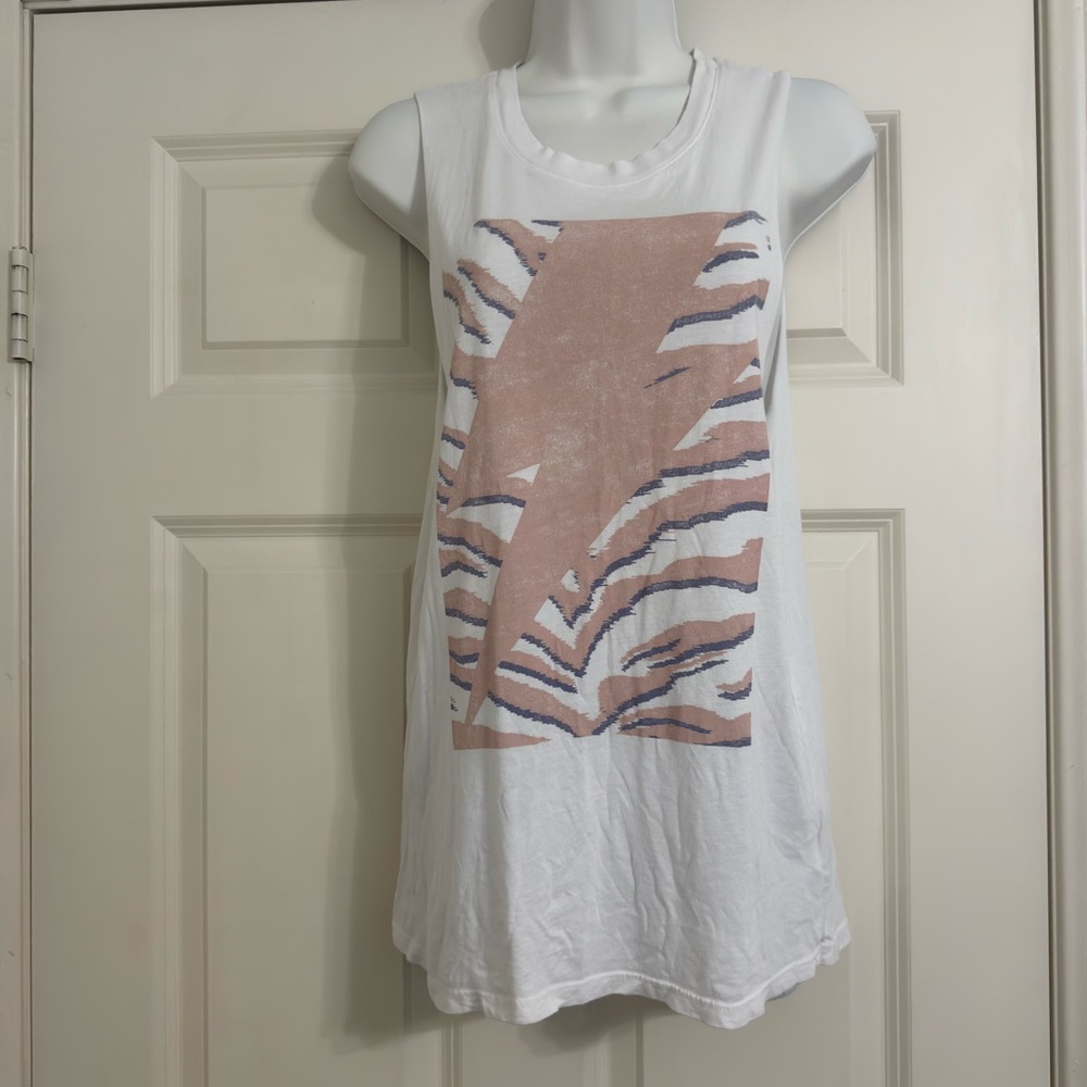 Anthropologie Letluv White and Pink Lightening Graphic Tank Top size S